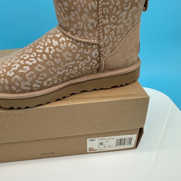 Ugg Women's Classic Mini Metallic Snow Leopard Print Boot, Size 5, Amphora - Picture 11 of 12